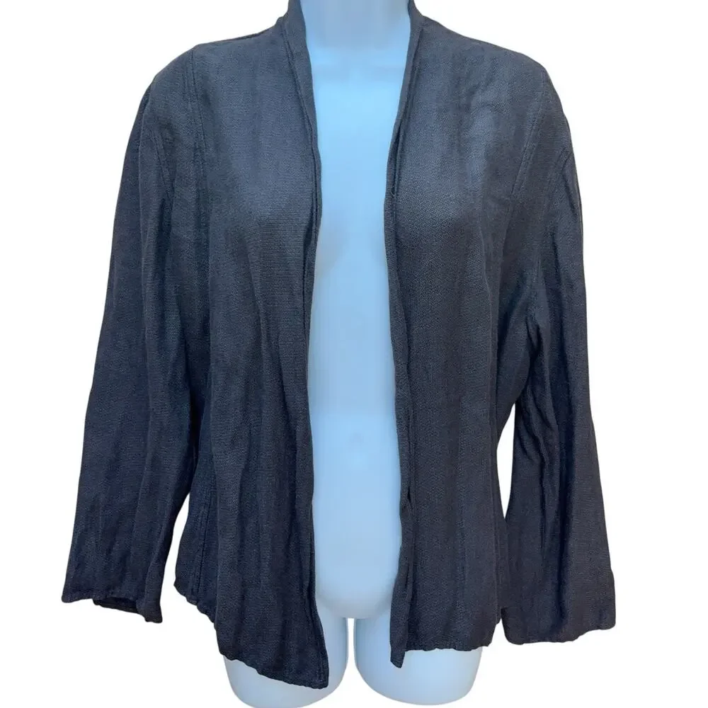 Eileen Fisher Cardigan Women's Size XL Brown Open Front System Linen Blend